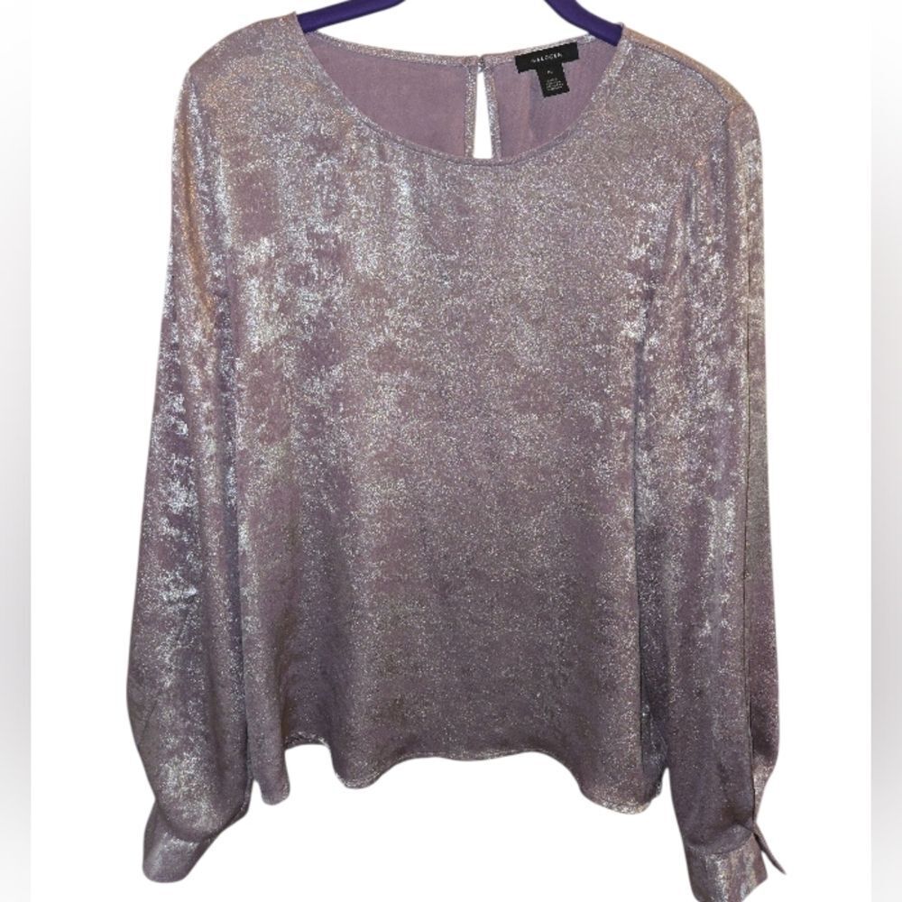 Halogen womens blouse size M Long sleeve Top Shirt Blush Metallic Pink Y2k Lady